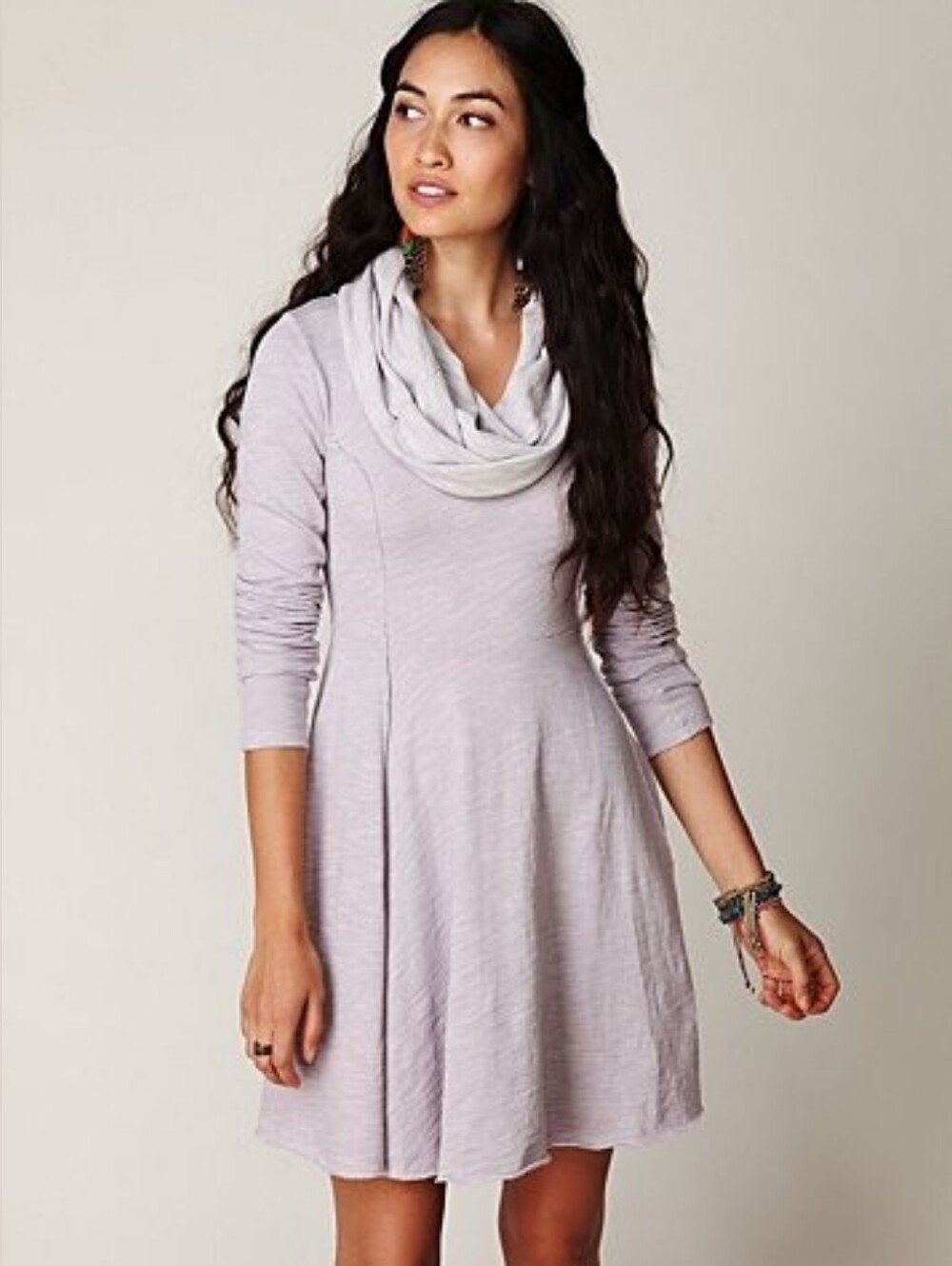 M Free People FP Beach Purple Heathered Cowl Neck Tunic Dress
